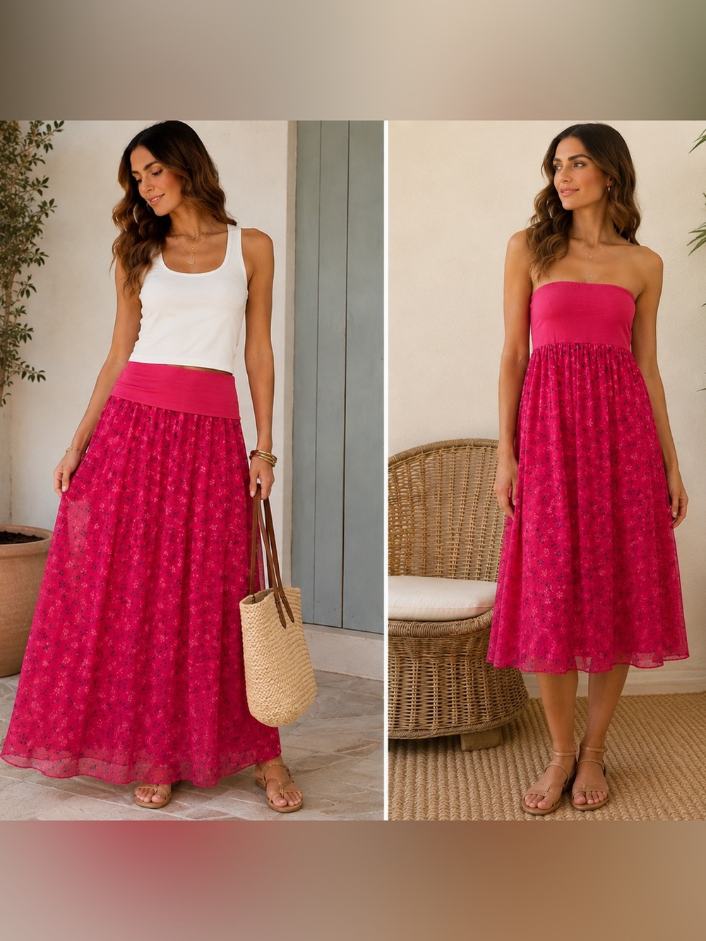 Lola Made in Italy NWT Size S Pink Floral Silk Blend Convertible Maxi Skirt Dres